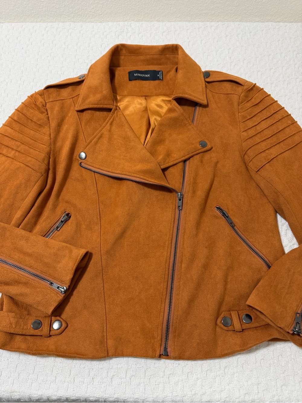 MINKPINK Rust Orange Suede Moto Jacket